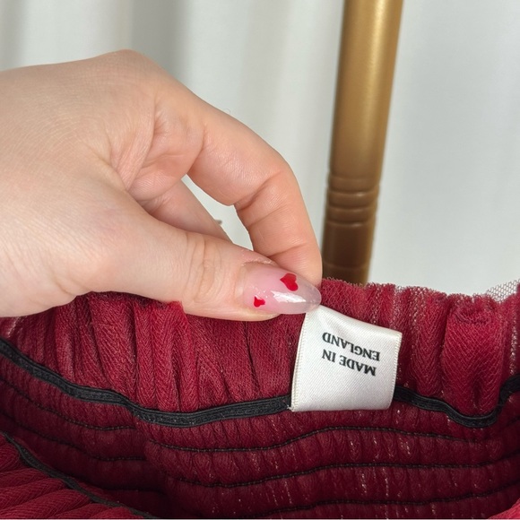 Beasha Studios Tulle Babydoll Wine Mini Dress with Puff Sleeves L - Picture 11 of 13